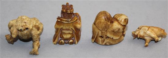 Four Japanese ivory or bone figures, late 19th / early 20th century, 3.1cm - 3.7cm